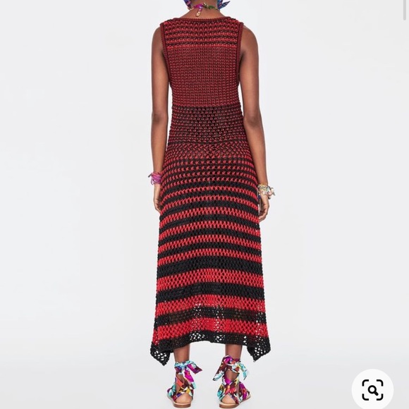 Zara Red and Black Striped Crochet Maxi Dress - Picture 4 of 16